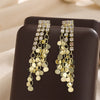 Women's Long Tassel Goldtone Sequin Zircon Drop Earrings Electroplated Exaggerated Light Luxury Statement Jewelry