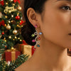 Women's Long Twisted Water Drop Christmas Earrings With Colorful Diamond Accents Exaggerated Electroplated Alloy Design And Stainless Steel Ear Posts