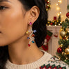 Women's Long Twisted Water Drop Christmas Earrings With Colorful Diamond Accents Exaggerated Electroplated Alloy Design And Stainless Steel Ear Posts