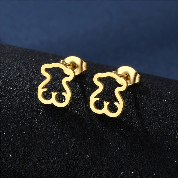 Women's Love Hollow Smooth Pendant Necklace Earrings Clavicle Chain Jewelry Small Set In Gold Stainless Steel With Heart Water Drop Bell Patterns And Polish Processing
