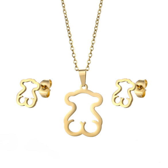 Women's Love Hollow Smooth Pendant Necklace Earrings Clavicle Chain Jewelry Small Set In Gold Stainless Steel With Heart Water Drop Bell Patterns And Polish Processing