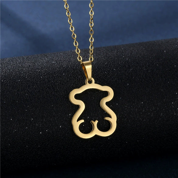 Women's Love Hollow Smooth Pendant Necklace Earrings Clavicle Chain Jewelry Small Set In Gold Stainless Steel With Heart Water Drop Bell Patterns And Polish Processing