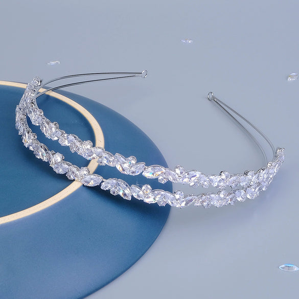 Women's Lovely Zircon Flower Headband With Fairy Inspired Geometric Plaid Inlay Details