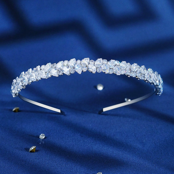 Women's Lovely Zircon Flower Headband With Fairy Inspired Geometric Plaid Inlay Details