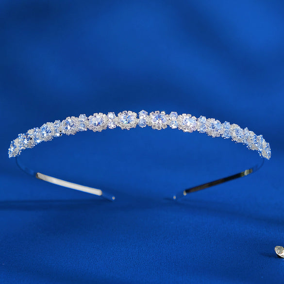 Women's Lovely Zircon Flower Headband With Fairy Inspired Geometric Plaid Inlay Details