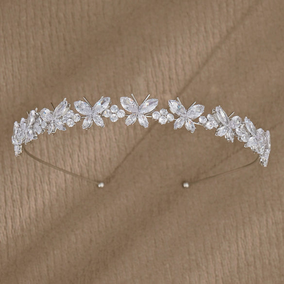 Women's Lovely Zircon Flower Headband With Fairy Inspired Geometric Plaid Inlay Details