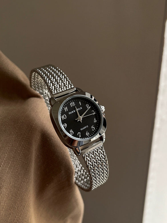 Women's Luxury Alloy And Stainless Steel Round Dial Watch With Mesh Band