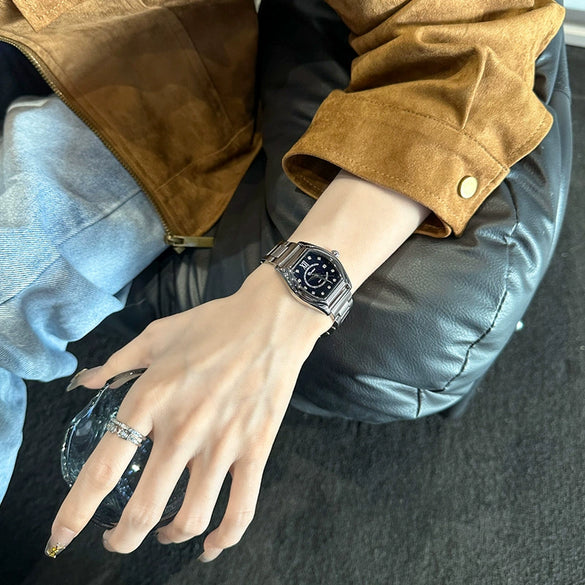 Women's Luxury Barrelshaped Quartz Watch Alloy Case Genuine Leather Strap Stainless Steel Buckle Mineral Reinforced Glass Mirror