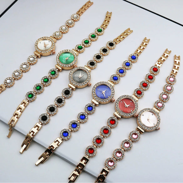 Women's Luxury Chalcedony Bracelet Watch With Diamond Embedded Alloy Case Stainless Steel Strap Round Dial Quartz Watch