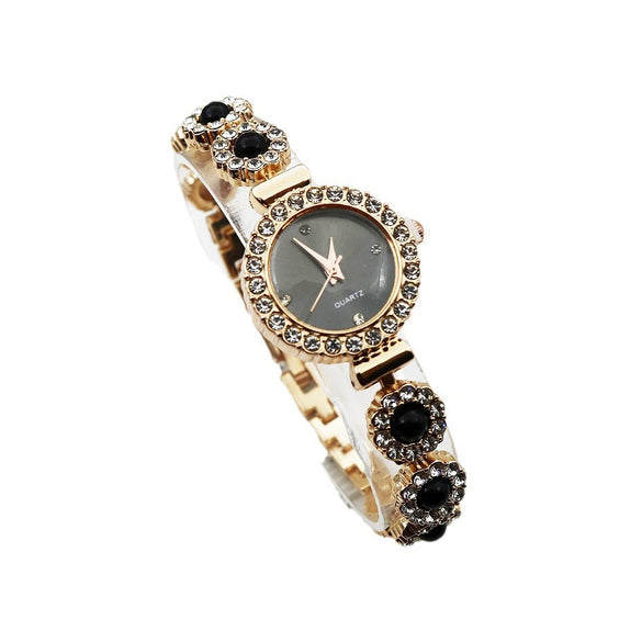 Women's Luxury Chalcedony Bracelet Watch With Diamond Embedded Alloy Case Stainless Steel Strap Round Dial Quartz Watch