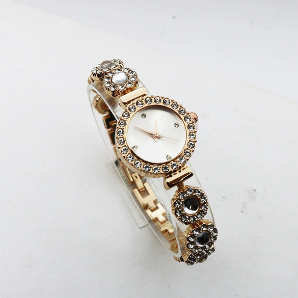 Women's Luxury Chalcedony Bracelet Watch With Diamond Embedded Alloy Case Stainless Steel Strap Round Dial Quartz Watch