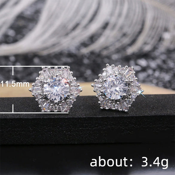 Women's Luxury Crystal White Zircon Copper Geometric Earrings Retro Fashion Minimalist Style