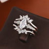 Women's Luxury Geometric Marquise Copper Zirconia Ring Threepiece Set Engagement Wedding Jewelry