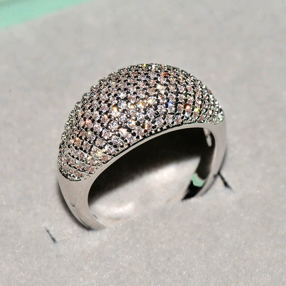 Women's Luxury Geometric Zircon Ring Gold Plated Brass And White Steel With Full Stone Inlay Fashion Jewelry