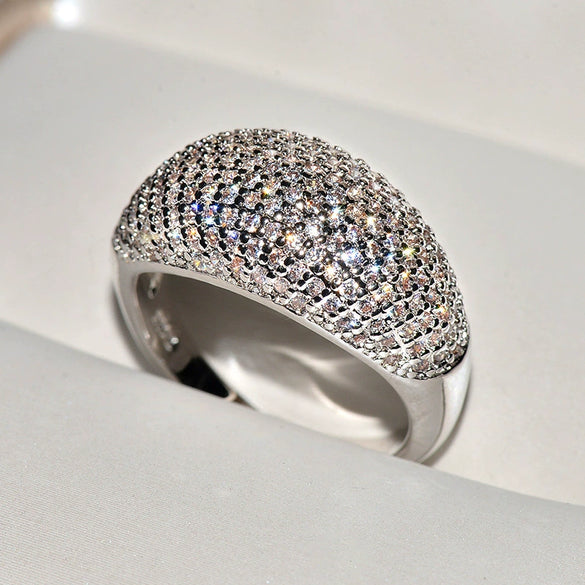 Women's Luxury Geometric Zircon Ring Gold Plated Brass And White Steel With Full Stone Inlay Fashion Jewelry