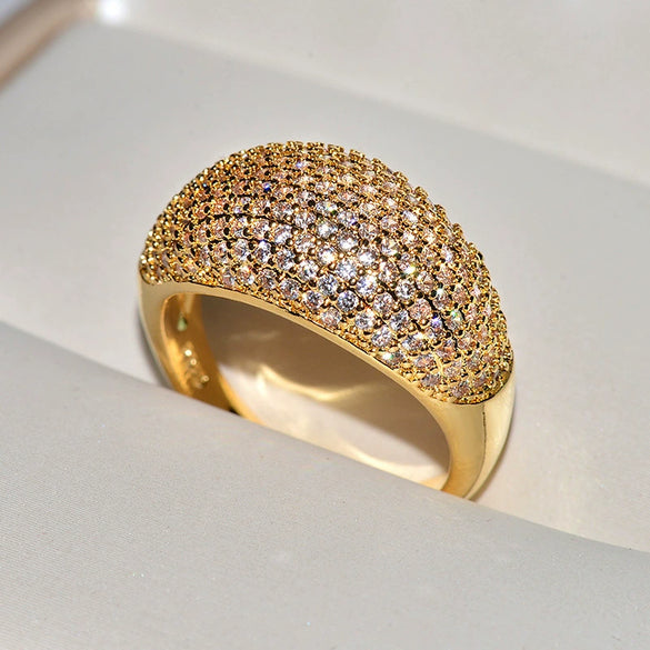 Women's Luxury Geometric Zircon Ring Gold Plated Brass And White Steel With Full Stone Inlay Fashion Jewelry