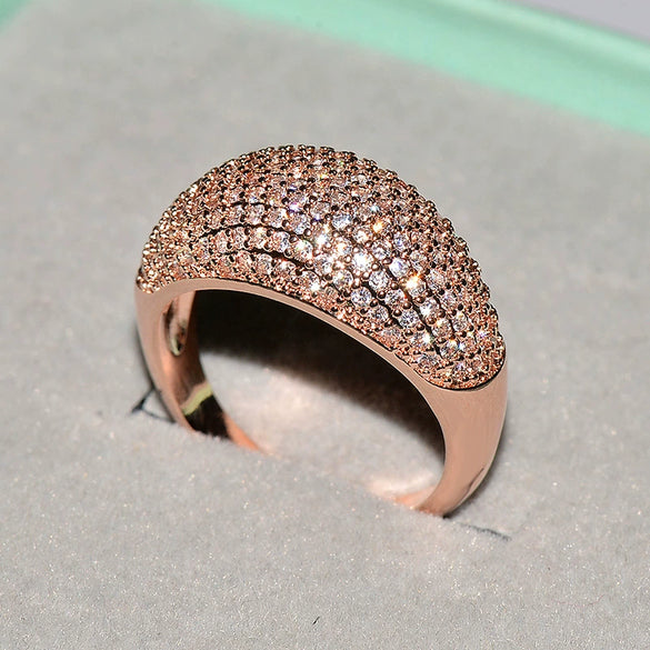 Women's Luxury Geometric Zircon Ring Gold Plated Brass And White Steel With Full Stone Inlay Fashion Jewelry
