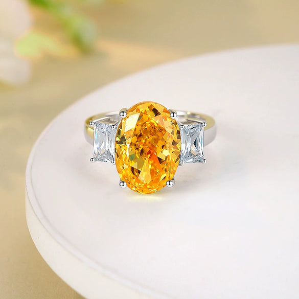 Women's Luxury Jewelry S925 Sterling Silver Oval Ring With High Carbon Diamond And Aquamarine Raydean Cut Geometric Style