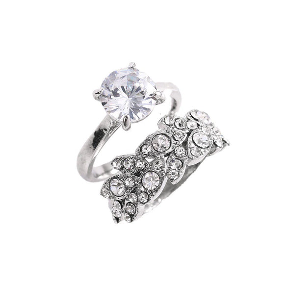 Women's Luxury Leaf Geometric Alloy Ring With White Zircon Inlay Electroplated Engagement Style Jewelry