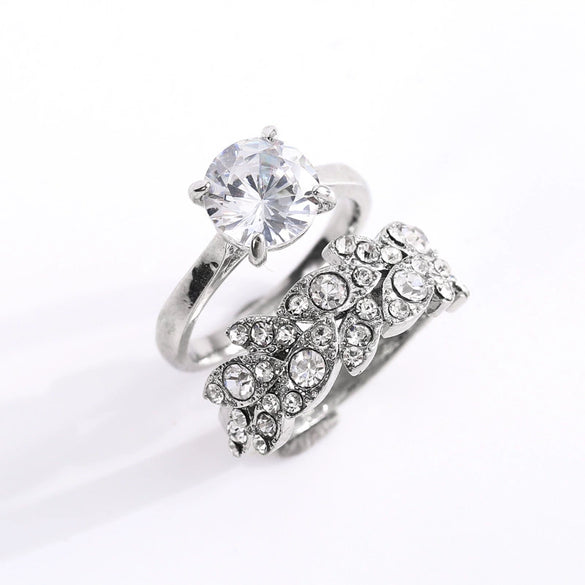 Women's Luxury Leaf Geometric Alloy Ring With White Zircon Inlay Electroplated Engagement Style Jewelry
