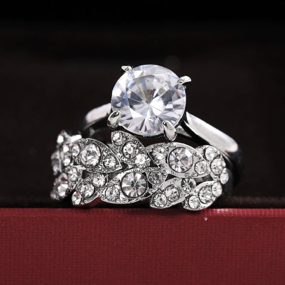 Women's Luxury Leaf Geometric Alloy Ring With White Zircon Inlay Electroplated Engagement Style Jewelry