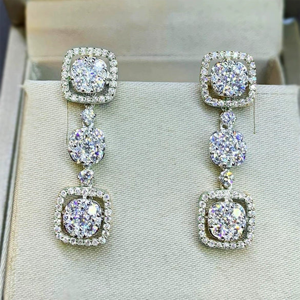 Women's Luxury Long Wedding Engagement Bridal Earrings Copper With Zircon And Geometric Design