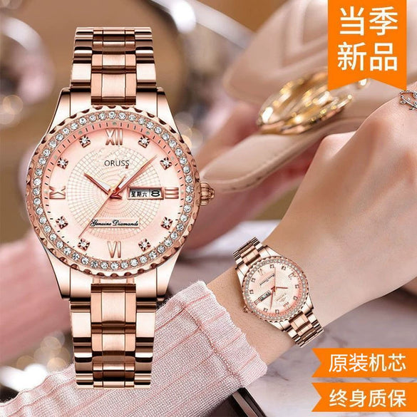 Women's Luxury Nonmechanical Quartz Watch Alloy Case And Strap Round Dial Leisure Style Waterproof Luminous