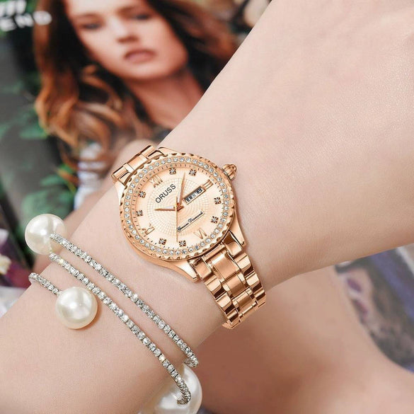Women's Luxury Nonmechanical Quartz Watch Alloy Case And Strap Round Dial Leisure Style Waterproof Luminous