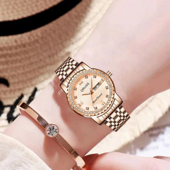 Women's Luxury Nonmechanical Quartz Watch Alloy Case And Strap Round Dial Leisure Style Waterproof Luminous