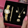 Women's Luxury Quartz Wrist Watch Alloy Material Round Dial Embedded With Diamond Fivepiece Gift Box Leisure Style