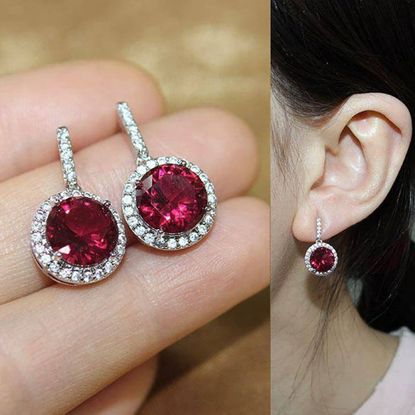 Women's Luxury Round Copper Zircon Inlaid Geometric Earrings