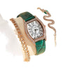 Women's Luxury Snakeshaped Alloy Bracelet Set Fashion Square Dial Jewelry Buckle Rose Gold Buckle