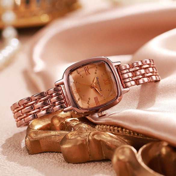 Women's Luxury Square Dial Steel Band Watch Fashion And Simple Design