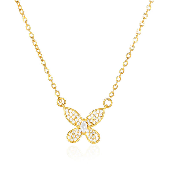 Women's Luxury Stainless Steel And Copper Zircon Necklace Set With Diamonds In Heart Shape And Bow Pattern