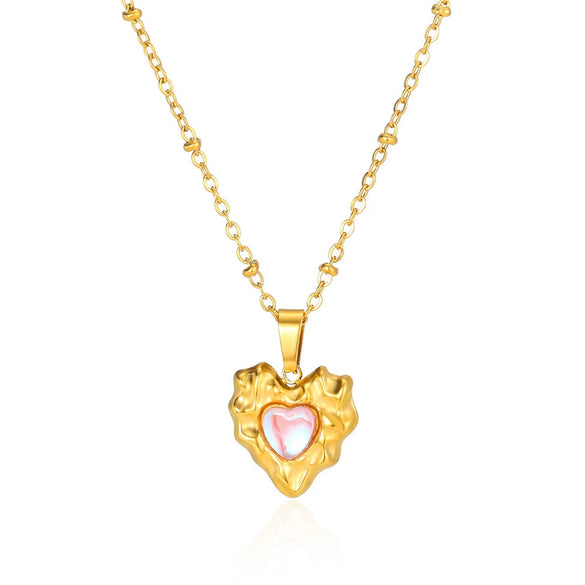 Women's Luxury Stainless Steel And Copper Zircon Necklace Set With Diamonds In Heart Shape And Bow Pattern