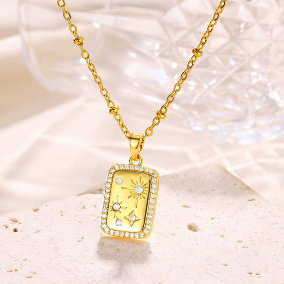 Women's Luxury Stainless Steel And Copper Zircon Necklace Set With Diamonds In Heart Shape And Bow Pattern