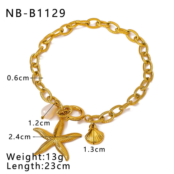 Women's Luxury Stainless Steel 18K Gold Plated Scallop Starfish Pearl Geometric Bracelet With Vacuum Plating In Furnace Process