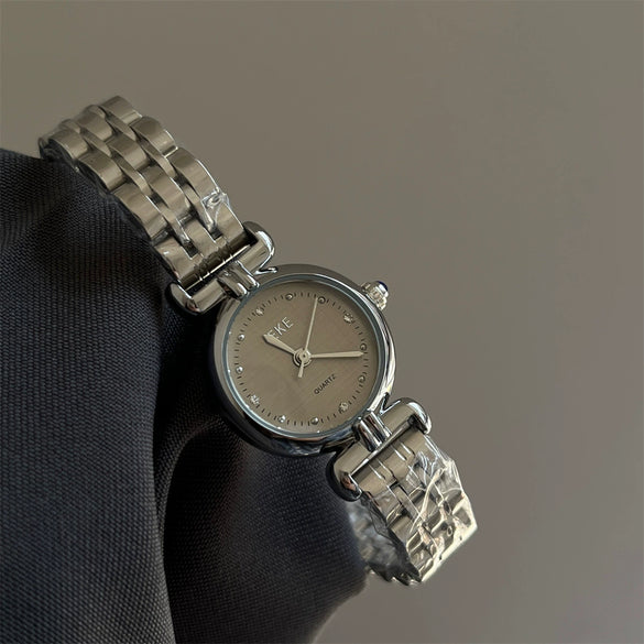 Women's Luxury Steel Band Quartz Watch Gray Silver Simple Elegant Cold Style