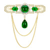 Women's Luxury Vintage Palace Style Alloy Brooch With Emerald Tassel And Electroplating Treatment