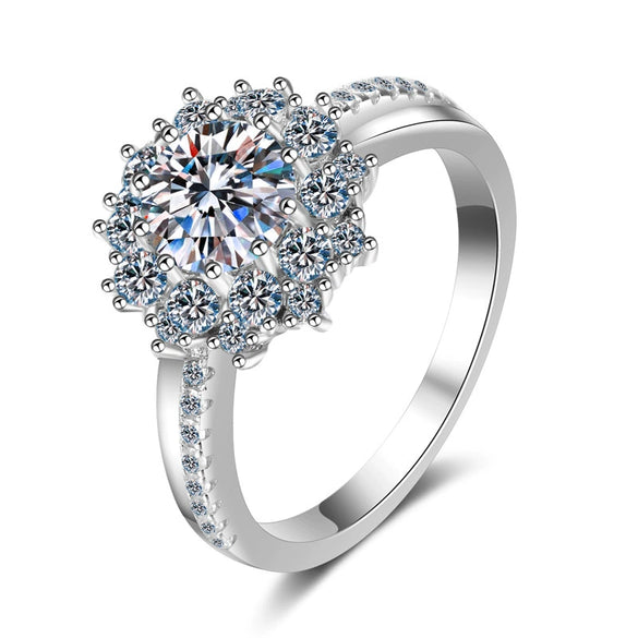 Women's Luxury Wedding Ring S925 Sterling Silver Flower Pattern Electroplated