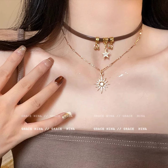 Women's Maillard Style Geometric Alloy Stacked Pendant Necklace With Electroplating
