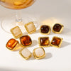 Women's Maillard Style Geometric Resin Earrings With Stainless Steel Posts And Pvd Real Gold Plated Finish