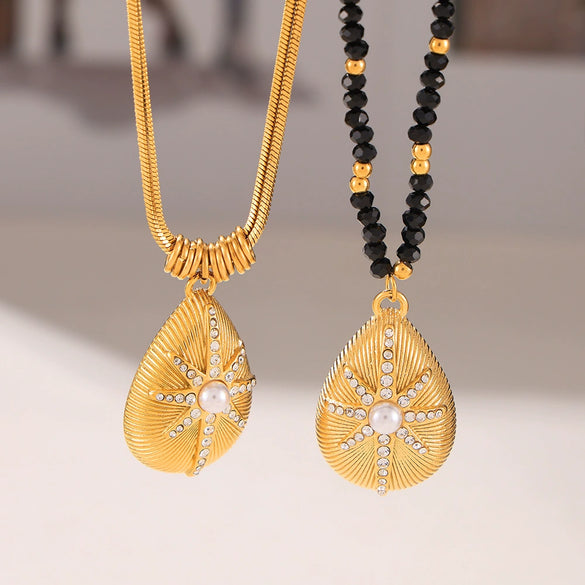 Women's Marine Shell Texture Eight Mans Star Diamond Pendant Necklace With Stainless Steel And Titanium Steel Geometric Styling Electroplating Process