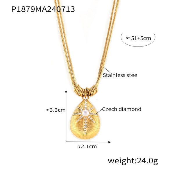 Women's Marine Shell Texture Eight Mans Star Diamond Pendant Necklace With Stainless Steel And Titanium Steel Geometric Styling Electroplating Process