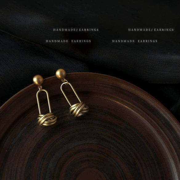 Women's Matte Copper Geometric Knotted Earrings With Electroplated Finish Elegant Creative Personality Jewelry