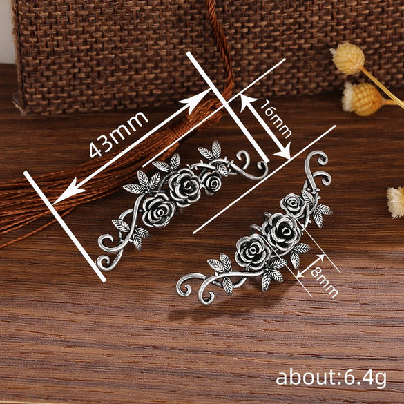 Women's Medieval Copper Stud Earrings With Flower And Leaf Pattern Electroplated Niche Style