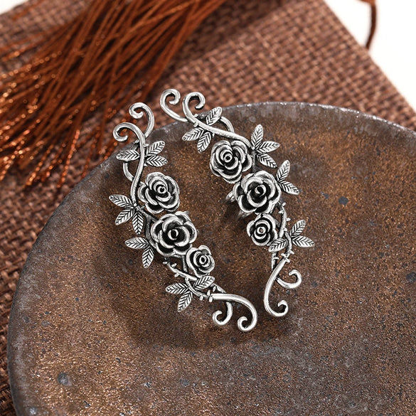 Women's Medieval Copper Stud Earrings With Flower And Leaf Pattern Electroplated Niche Style