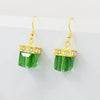Women's Medieval Style Metal Drop Shaped Earrings With Blue Green Square Design Fashion Ear Jewelry