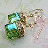 Women's Medieval Style Metal Drop Shaped Earrings With Blue Green Square Design Fashion Ear Jewelry