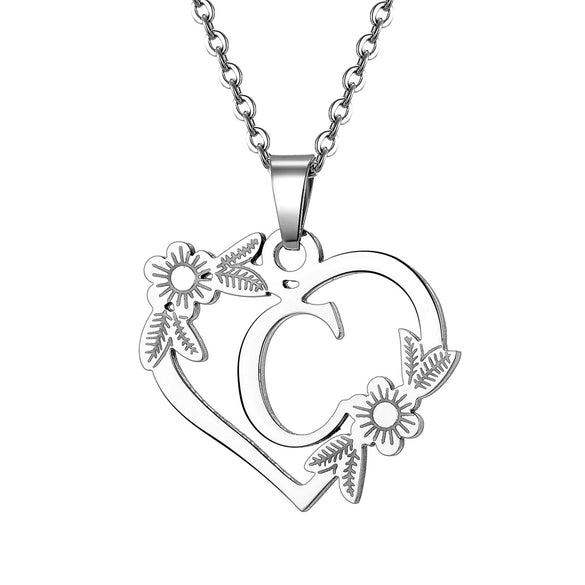 Women's Metal Alloy Necklace With Heart Flower Cut Out And Letters Pattern Electroplated O Word Chain
